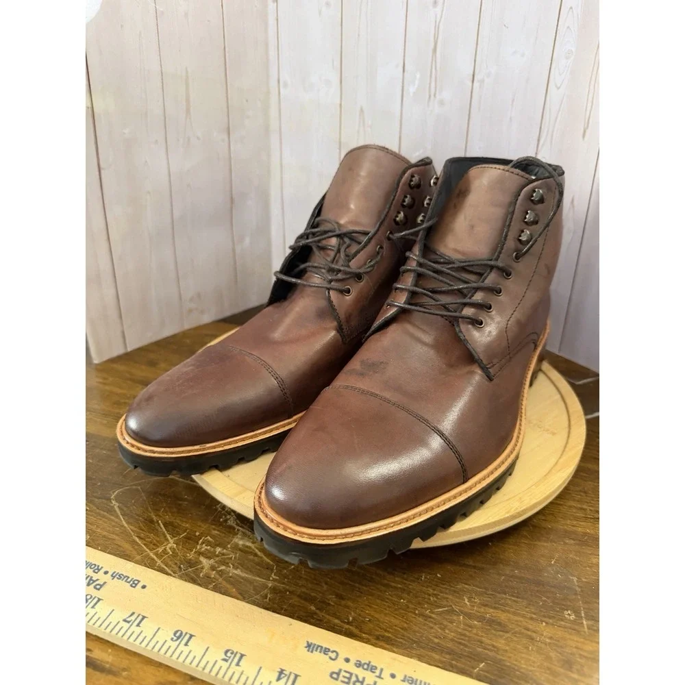 Gordon Rush Men's Brown Leather Cap Toe Lace Up Ankle Boots Lug Sole Size 10.5
